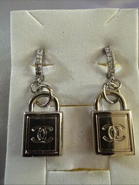 Silver Padlock Drop Earrings with Crystal-Accented Hoops